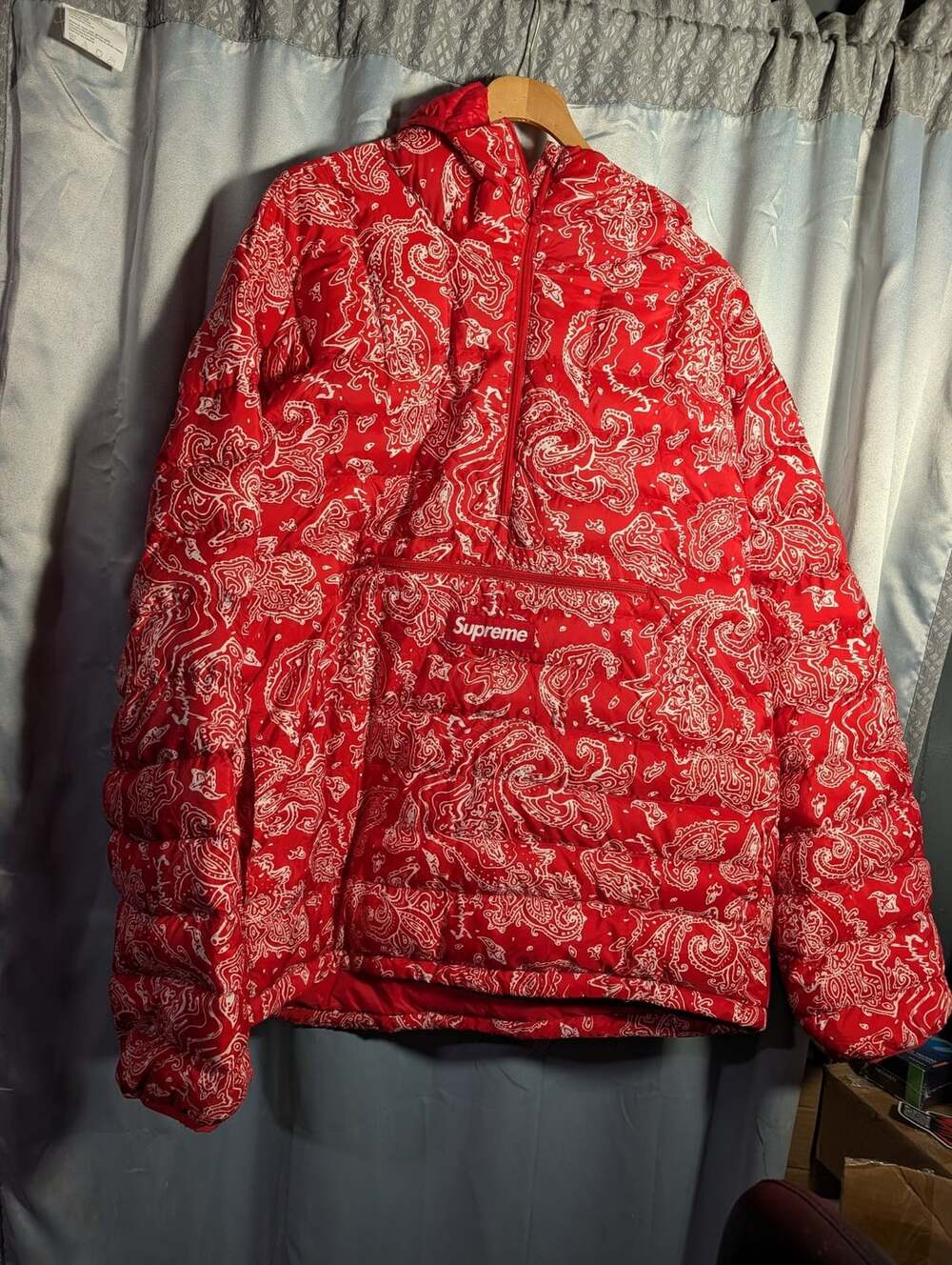 Supreme Micro Down Half Zip Hooded Pullover Size XL Red Paisley